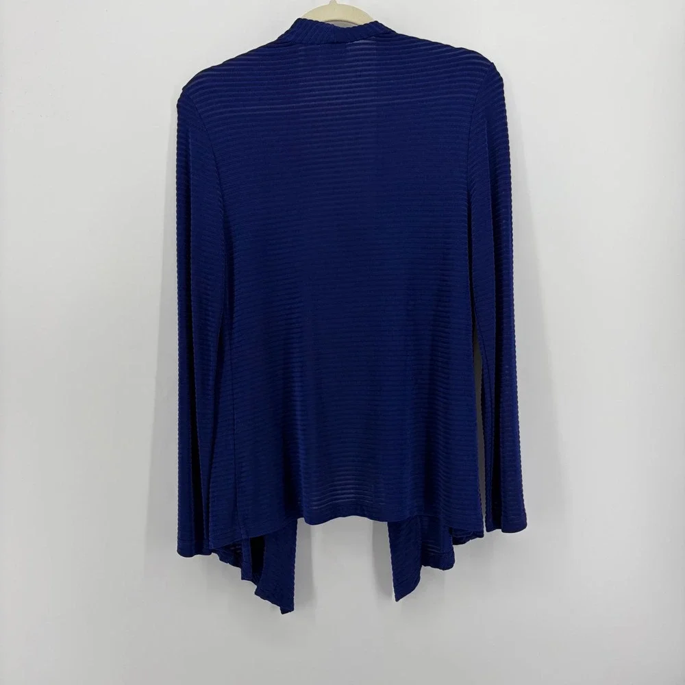 Chico's Travelers Womens 0 Small Blue Open Front Cardigan Ribbed Draped Jacket